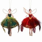 Resin Fairy in Green/Red Fabric/Feather