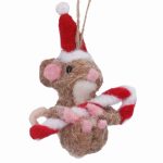 Mixed Wool Mouse with Candy Cane Decoration