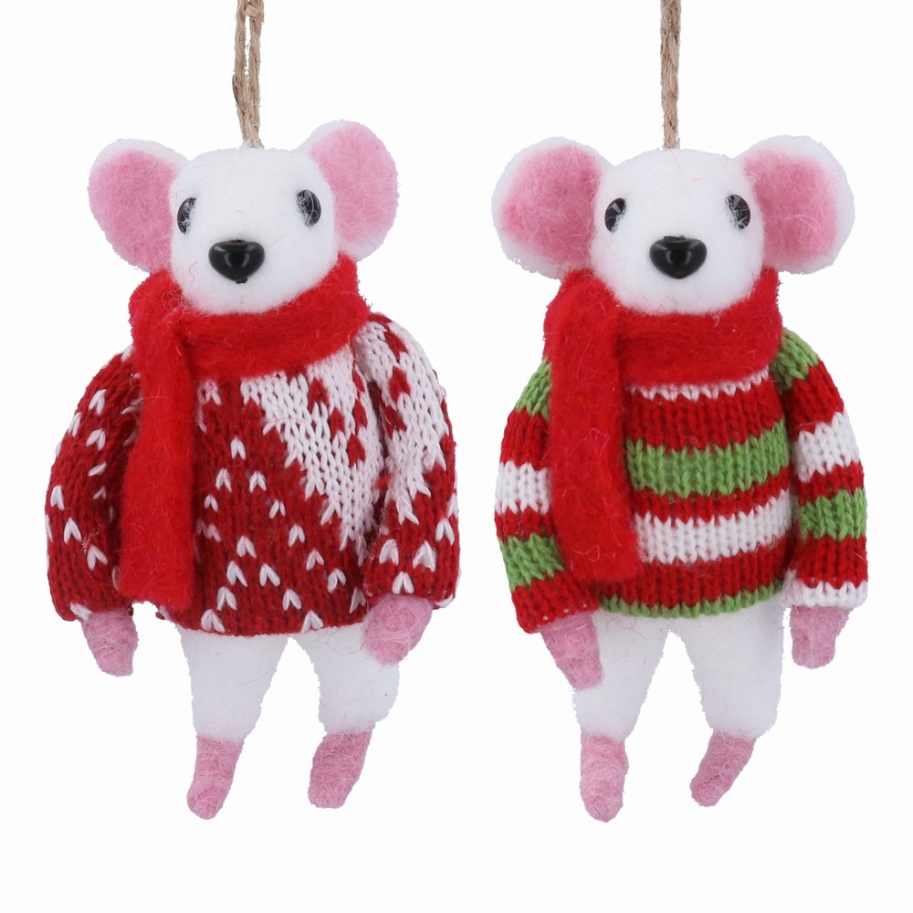 Mixed Wool White Mouse with Jumper Decoration