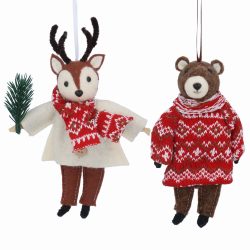 Fabric Reindeer and Bear Decoration