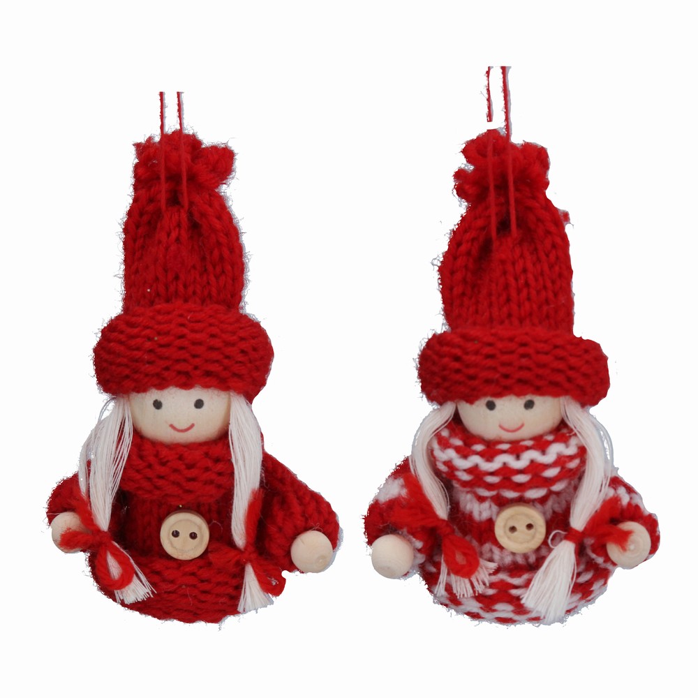 Knitted Red Scandi Girl Decorations