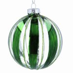 Clear Glass Ball with Green Mirror Stripes