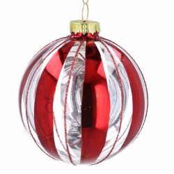 Clear Glass Ball with Red Mirror Stripes
