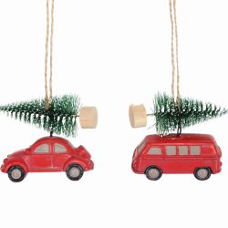 Resin Red Car with Fir Tree