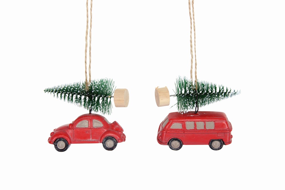 Resin Red Car with Fir Tree