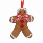 Felt Gingerbread Man with Buttons & Bow Decoration