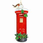 London Post Box with Robin Wooden Decoration