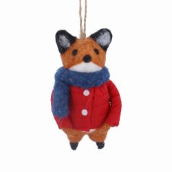 Mixed Wool Fox with Red Coat & Blue Scarf Decoration