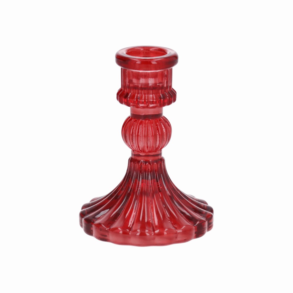 Red Pressed Glass Candlestick