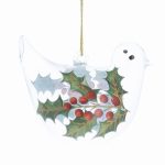 Clear Holly Glass Bird Decoration