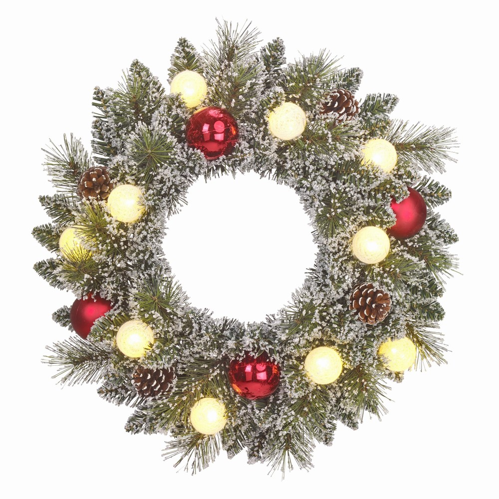 Kaprun Green Frosted Wreath with Red Baubles - Image 2