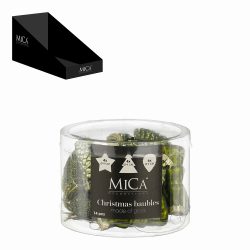 Ornament xmas 14 pieces d. green display 24 tubes