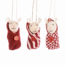 Baby Mice in Red Blankets Christmas Decorations