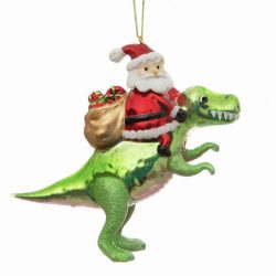 Santa Riding a Dinosaur Christmas Tree Decoration