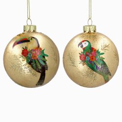 Gold Glass Ball w Parrot/Toucan