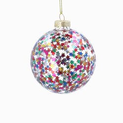 Clear Glass Ball w Multicolour Star Confett