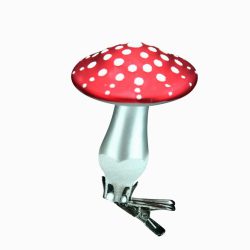 Red/White Clip on Glass Toadstool