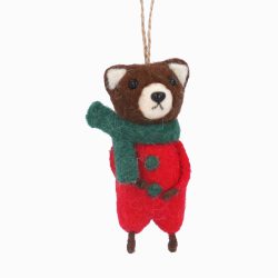 Wool Teddy w Red Jumpsuit/Green Scarf