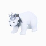 Bristle Polar Bear w Silver Wreath/Crown Orn