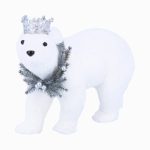 Bristle Polar Bear w Silver Crown/Wreath Orn