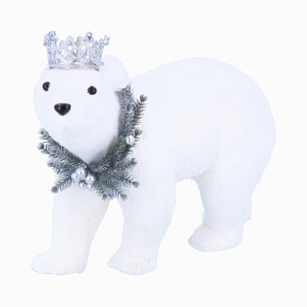 Bristle Polar Bear w Silver Crown/Wreath Orn