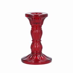 Red Glass Moulded Candlestick Small