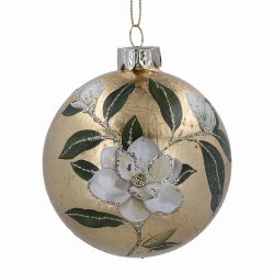 Antique Gold Magnolia Glass Ball