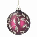 Matt Burgundy Glass Ball with Gold Glitter Leaves