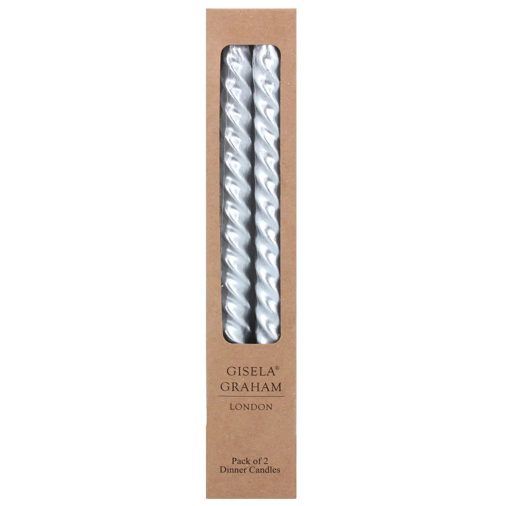 Metallic Silver Twist Taper Candle Box of 2