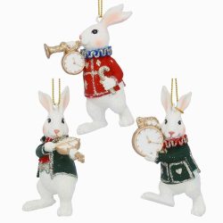 White Rabbit with Clock Instrument Ornament