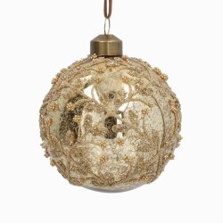 Antique Gold Beaded Trellis Glass Bauble