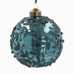 Antique Teal Beaded Glass Bauble