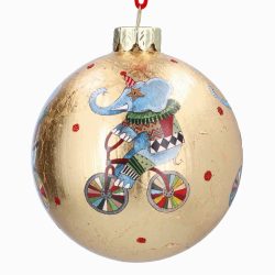Gold Leaf Circus Elephants Glass Bauble