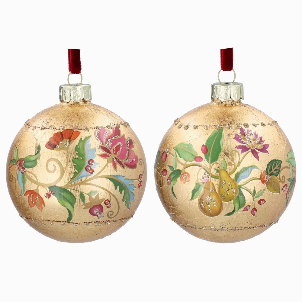 Gold Leaf Floribunda Glass Bauble