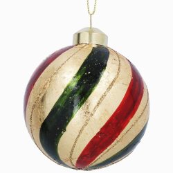 Gold Red and Green Swirl Glass Bauble