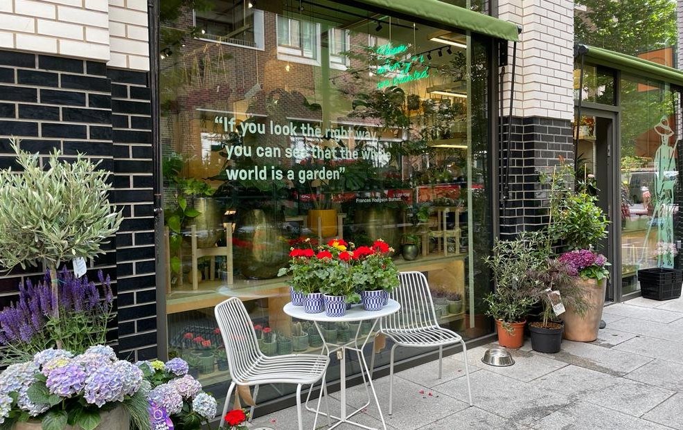 the shopfront to our elephant park store in elephant and castle filled with outdoor and indoor plants
