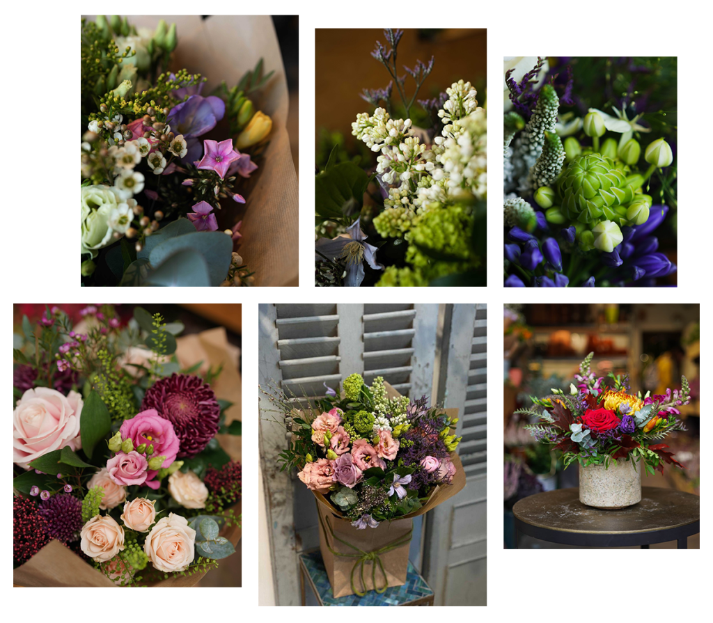 Collage of flowers and flower arrangements at The Nunhead Gardener